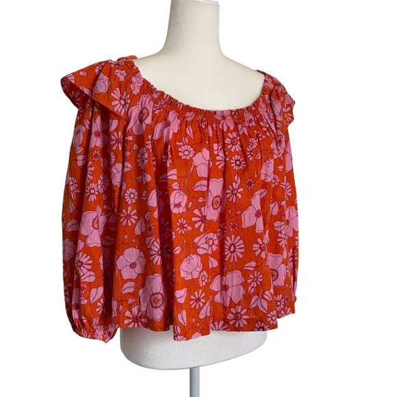 Free People Miss Daisy Floral Printed Pull On Off The Shoulder Smock Flowy Top - Picture 5 of 7